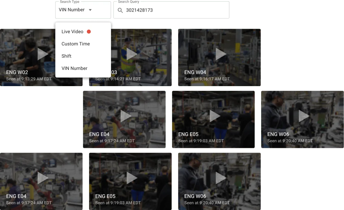 Product lifecycle traceability dashboard with video footage search